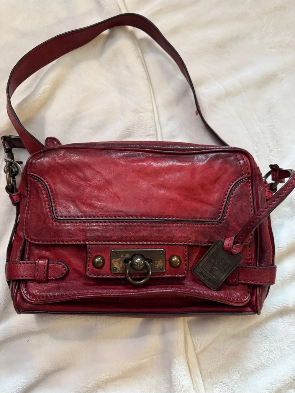 FRYE AND CO. Red Leather Crossbody with Ring Turn-Lock